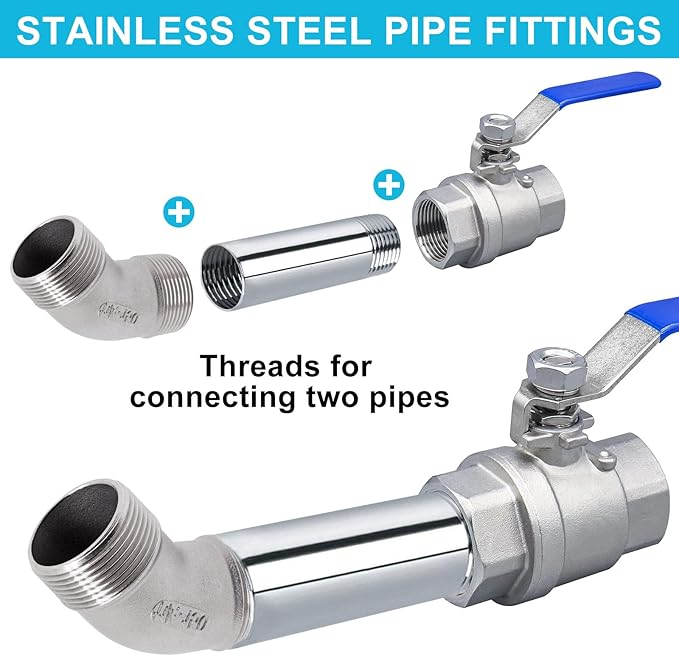 45 Degree Elbow 1PCS, 1-1/4" NPT Male X 1-1/4" NPT Male 304 Stainless Steel Pipe Fitting, Connector Coupler Apply to Outdoor Garden Industrial