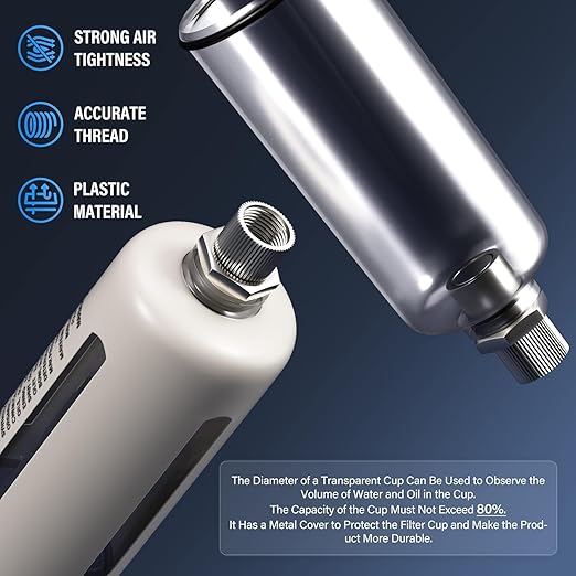 TAILONZ PNEUMATIC 0-150PSI 1/2 Inch NPT Grade 3 Stage Air Drying System, Particulate Filter, 5/0.01 Micron Filter Air Filter Pressure Regulator (Manual Drainage）