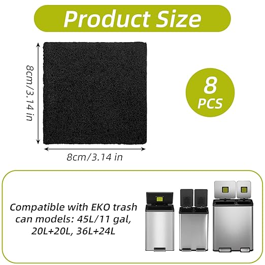 8 Pack Trash Can Odor Filter Refills for Compost Bin, Square Carbon Compost Filters for Countertop Bin, Activated Carbon Filter Charcoal Deodorizer Sheets for Indoor Trash Cans