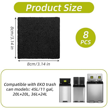 8 Pack Trash Can Odor Filter Refills for Compost Bin, Square Carbon Compost Filters for Countertop Bin, Activated Carbon Filter Charcoal Deodorizer Sheets for Indoor Trash Cans
