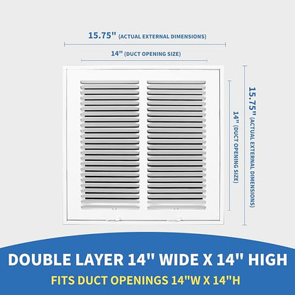 14x14 Return Air Grille [Duct Opening Size],Return Air Vent Cover for Wall Or Ceiling,Steel Return Air Filter Grilles Removable Face/Door for 1 Inch Filters (14"W x 14"H [Duct Opening])