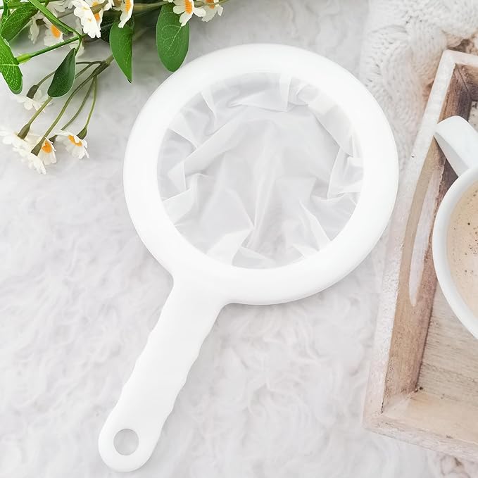 Quacc Nylon Fine Mesh Strainer Plastic Net Strainer 200 Mesh Kitchen Sieve Filter with Handle Hook Food Filter for Tea, Coffee, Nut Milk, Juice