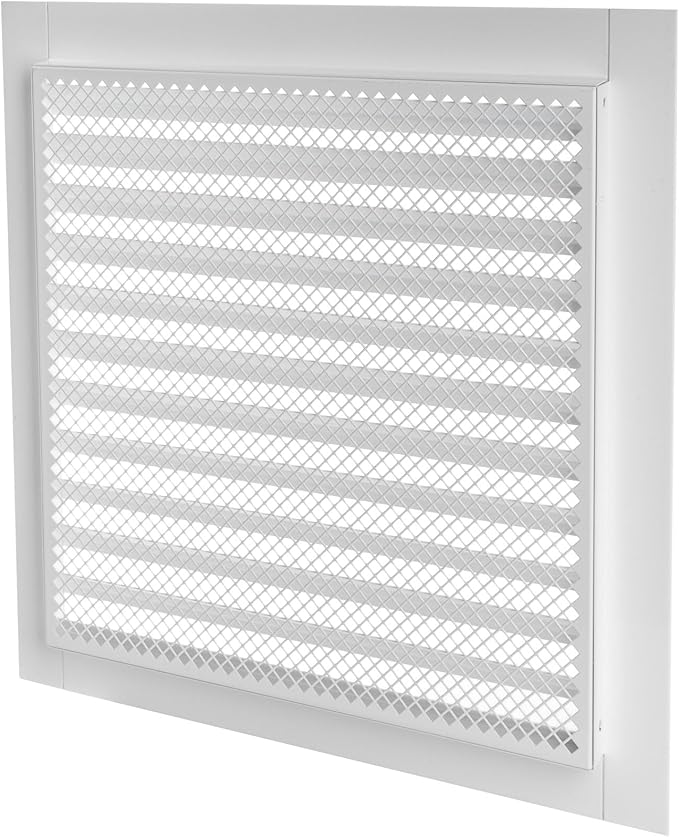 Repa Market 12" x 12" Inch (Inner Dimensions) Galvanized Steel White Soffit Air Vent Cover - Louvered Square Gable Vent with Mesh Screen - Exhaust/Intake Ventilation Grill - Outdoor Metal Duct Grate
