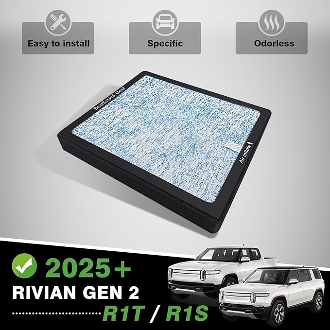 BestEvMod Air Filter Gen2 Compatible with Rivian R1T & R1S 2025 2026 Accessories Replacement Air Filter HEPA H14 Activated Fit Gen 2 ONLY