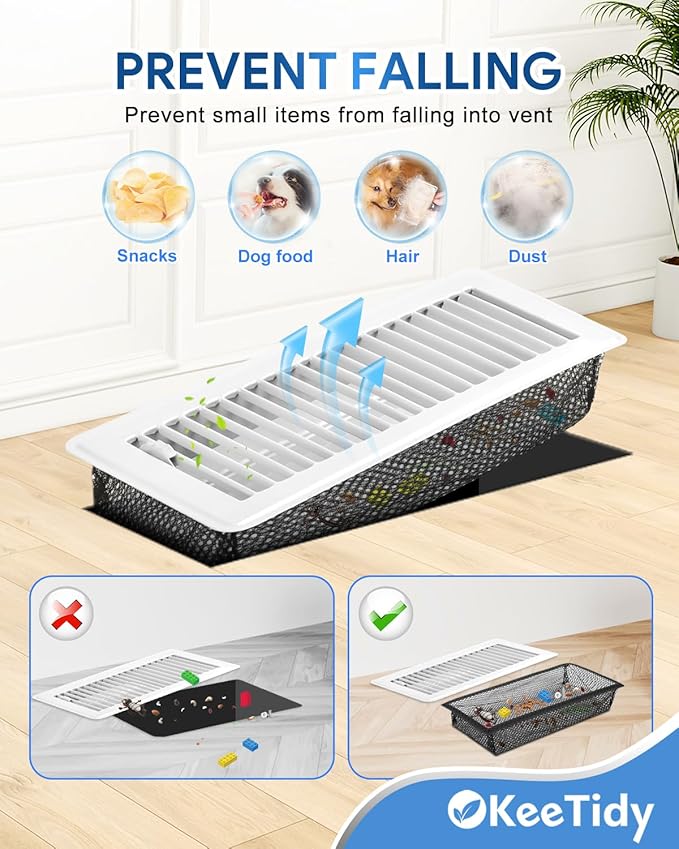 Floor Vent Screen Net, 4" x 10" Air Vent Screen Filter Mesh Catches Toys Snacks Pet Hair and Pet Food, Keeps Bugs Out for Home, 5 Pack