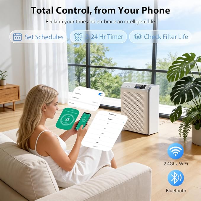 Air Purifier for Home Large Room Up to 3500 Ft², Smart WiFi App Control Air Cleaner with Air Quality PM2.5 Display, Ultra-Quiet Sleep Mode, Auto Mode, HEPA Air Purifier for Pets Hair Dust Odor Pollen