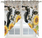 Yellow Sunflowers Swag Valances for Windows, Farmhouse Cow Barn Doors Floral Butterfly Rod Pocket Kitchen Curtains Valance, Kitchen Window Curtains Swag for Cafe Living Room, 2 Panels, 36x63 inch