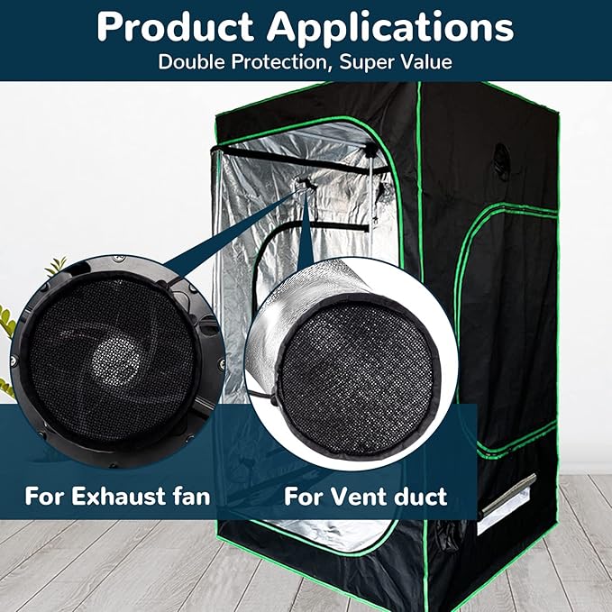 2Pcs 4 Inch Grow Tent Vent Cover Filter, Duct Filter Net with Elastic Band and Fixed Buckled, Black Mesh Screen Shield for Exhaust Fan, Plant Growth, Tent Ventilation