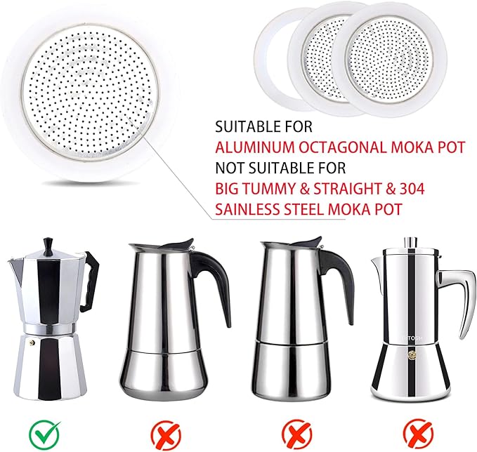 2 Pcs Filter with 3 Pcs Silicone Gasket Seals for 9 Cup Stovetop Espresso Coffee Maker Replacement Parts for DITOSH Aluminium Moka Pot