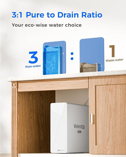 Waterdrop X12-Alkaline Mineral pH+ Tankless Reverse Osmosis System, NSF/ANSI 42&58&372 Certified, 1200 GPD RO Water Filter System, 11-Stage Filtration, 3:1 Pure to Drain, UnderSink, Black Faucet