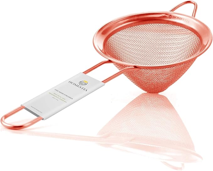 Homestia Fine Mesh Strainer for Kitchen, 304 Stainless Steel Cocktail Sieve Sifters for Food, Liquid Strainer Cup for Food, Drinks, Tea, Rice, Oil, Coffee, Juice, Flour, Fruits, Vegetables (Rose Gold)
