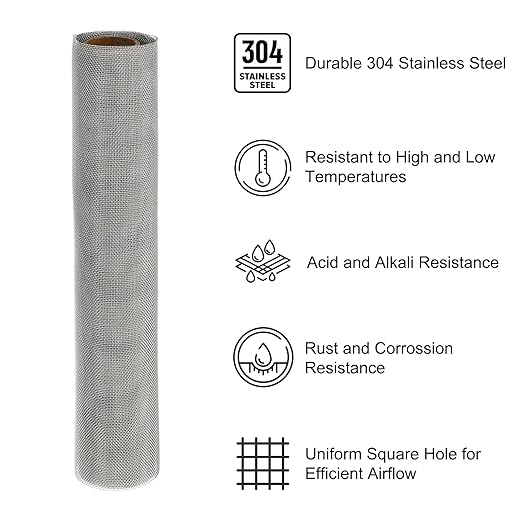PATIKIL 40" L x 16" W Woven Wire Mesh, 30 Mesh 304 Stainless Steel Air Vent Filter Screen with Gloves for Window Security Vent Cover Filtration Animals Fence