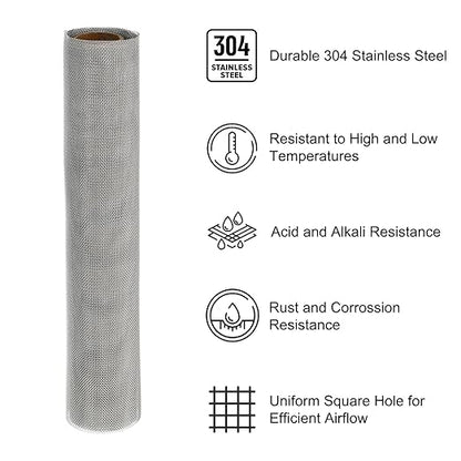 PATIKIL 40" L x 16" W Woven Wire Mesh, 30 Mesh 304 Stainless Steel Air Vent Filter Screen with Gloves for Window Security Vent Cover Filtration Animals Fence