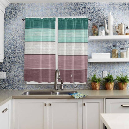 Retro Farm Woodcuts Texture Window Valance Curtains, Green Brown Gradient Light Filtering Kitchen Valance with 3-inch Rod Pocket for Living Room Bathroom Bedroom,2 Panel,42x63In