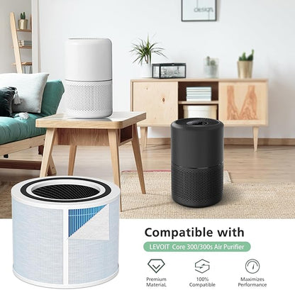 Core 300 Smoke Replacement Filter for LEVOIT Core 300-P Core 300 Core 300S Core 300S-P VortexAir Air Purifie-r, Core 300-RF, 4-in-1 HEPA Activated Carbon, 2 Pack, Blue