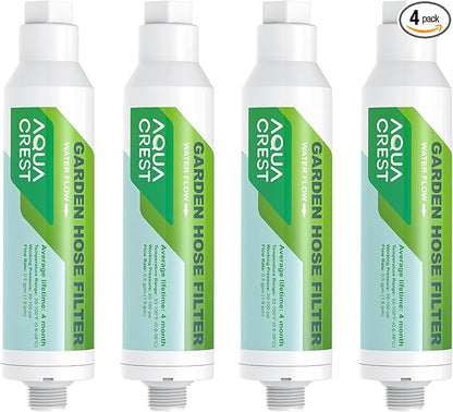 AQUA CREST Garden Hose Water Filter for Plants, Greatly Reduces Chlorine, Odor, Improve Plants Health, Ideal for Organic Gardening, Farming and Pets, Pack of 4