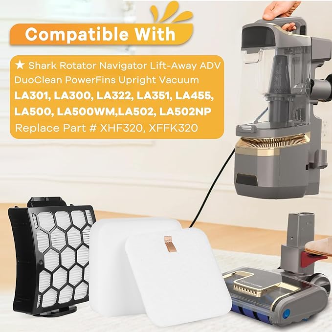 LA502 LA702 LA802 Replacement Filters for Shark Rotator Lift-Away ADV DuoClean Upright Vacuum LA300 LA301 LA322 LA500WM LA360 LA362, Replaces Part # XFFK320 & XHF320