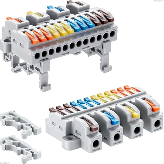 4pcs DIN Rail Terminal Blocks, DIY Splicing Wire Connectors for Circuit Inline 28-12AWG (4 in 12 Out)