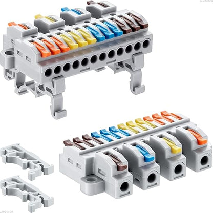4pcs DIN Rail Terminal Blocks, DIY Splicing Wire Connectors for Circuit Inline 28-12AWG (4 in 12 Out)