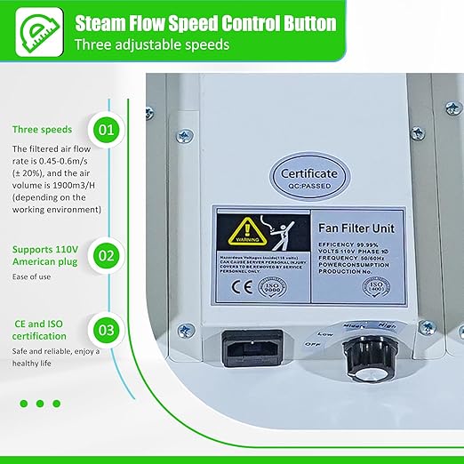 HEPA H14-Filter Laminar Flow Hood Updated FanFilter Unit（Include HEPA Filter）100/ISO Class 5 Cleanroom/Laboratory/Cleanroom/Mushroom Room, Laminar Air Flow Hood(46.2"x22.6"110V，Dual Machine)