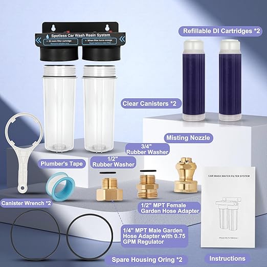 Spotless Water System for Car Wash,Deionized Water Filter with Resin,Deionized Water System for Car Wash,Portable Spot-Free Rinse Unit for RV, Motorcycle, Car,No Towel Drying,Color-Changing Resin