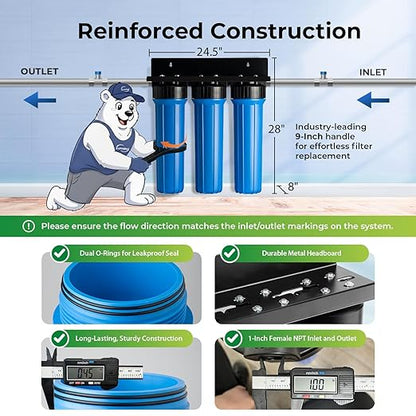 iSpring Chloramine & Heavy Metals Removal Whole House Water Filter System, SGS-Tested, Reduces Lead, Chlorine, Sediment and up to 94.4% of Chloramine, 20” x 4.5” Filters, Model: WGB32B-KSNC