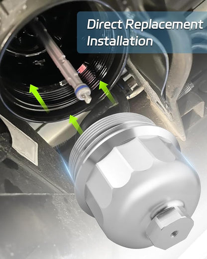 Fuel Filter Housing Cap Fit for GM Duramax 6.6L L5P (Chevy Silverado/GMC Sierra 2500HD 3500HD) 2017 2018 2019 2020，Fit for Cruze 2.0L 2014-2015 Cruze 1.6L 2017 2018 2019 Silver Aluminum Alloy