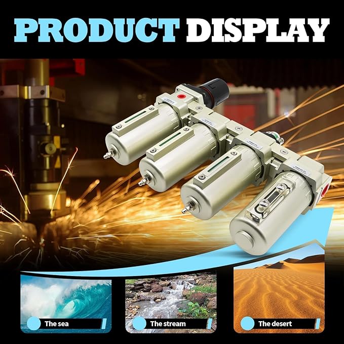 1/2" & 3/4" NPT Industrial Grade 4 Stage Gas Drying System, Coalescing Filter, Desiccant Dryer, Auto Drain, Compatible with Paint Spray, Plasma Cutter (Manual Version,1/2" NPT)