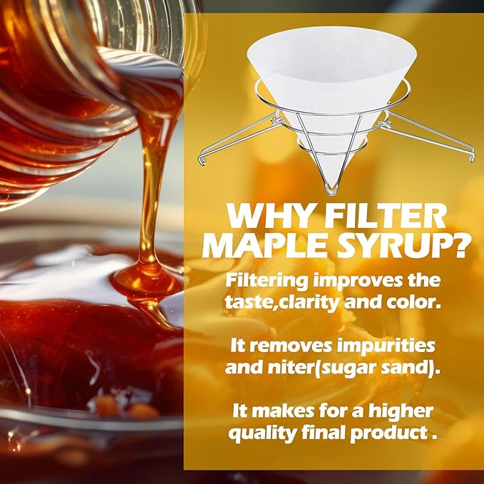 Tandefio 16 Pcs Maple Syrup Filter Set 1 Maple Syrup Filter 15 Cloth Filter Cones Deep Fryer Oil Filter Stand Non Woven Filter Cone Cooking Oil Filter for Maple Syrup Making and Oil