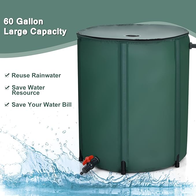 Goplus 60 Gallon Collapsible Rain Barrel, Portable Rain Barrels to Collect Rainwater from Gutter, Rainwater Collection System, Water Storage Tank Catcher Container with Filter Spigot