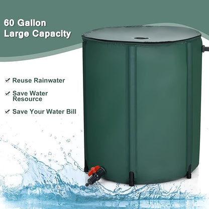 Goplus 60 Gallon Collapsible Rain Barrel, Portable Rain Barrels to Collect Rainwater from Gutter, Rainwater Collection System, Water Storage Tank Catcher Container with Filter Spigot