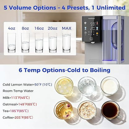 C5 Countertop Reverse Osmosis Water Filter, Hot and Cold RO System-3s Instant Hot, 6 Temp Settings 7-Stage RO Filtration Dispenser, NSF/ANSI372/42/58, Portable Pitcher, 3:1 Pure to Drain