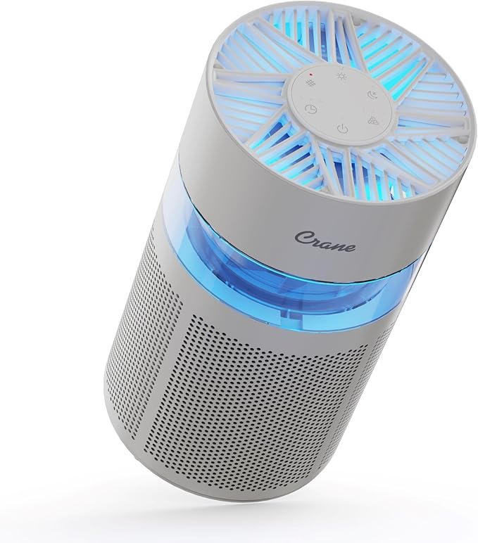 Crane True HEPA Air Purifier with Ambient Night Light and Aroma Tray, Covers Up to 200 sq ft, Quiet Air Cleaner for Bedroom, Nursery, Dorm, or Office, Removes Dust, Pollen, Smoke, and Pet Dander