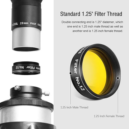 Astromania Telescope Filter, Planetary Filter with Metal Frame for Astronomical Telescope Eyepiece, 1.25 Inch Telescope #12 Yellow Color Filter for Enhancing Contrast in Lunar Planetary Observation