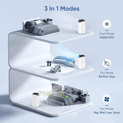 14000 BTU Portable Air Conditioners,Cooling,Fan,Dehumidification,Sleep Mode for Large Rooms up to 700 Sq.Ft,AC Unit with Remote Control,24H Timer,Installation Kits Included