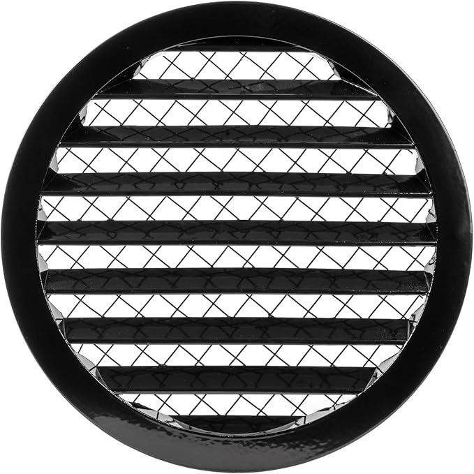 Repa Market 8" Inch Scratch Resistant Black Soffit Air Vent Cover - Aluminum Louvered Round Gable Vent with Mesh Screen - Exhaust/Intake Ventilation Grill for House - Outdoor Metal Duct Grate