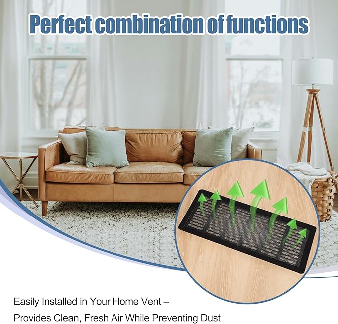4x10 inch Air Vent Filters Screen mesh Cover, 4PCS Magnetic Air Vent Covers for Floor, Wall & Ceiling Vents, Noise Cancelling Vent Filter for Home Heating & Cooling Efficiency