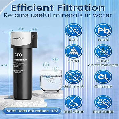 Vortopt Under Sink Water Filter System,Kitchen Sink Water Filter,NSF/ANSI 42 Certified Under Sink Water Filter,28000 Gallons Flow,Reduces PFOA/PFOS/Chlorine,Direct Connect,Black,Q5-C2.