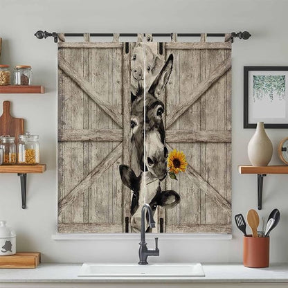 Funny Farm Animals Living Room Curtains 84 Inch Length, Window Curtains Tab Top, Vintage Barn Brown Sunflowers Light Filtering Window Treatments Drapes 42"x84" 2 Panel