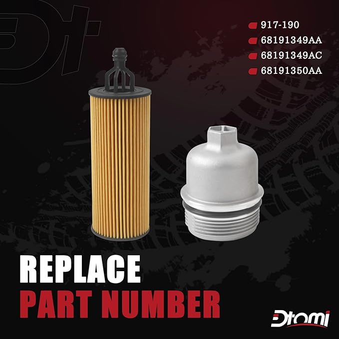 Aluminum Engine Oil Filter Housing Cap with Oil Filter Assembly Compatible With Jeep Chrysler Dodge Ram Vehicle 1500 Cherokee Wrangler Charger Durango 3.6L V6 Replace# 917-190 68191349AC 68191350AA