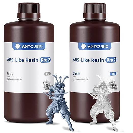 ANYCUBIC ABS-Like Resin Pro 2, 3D Printer Resin with Enhanced Strength and Toughness, High Precision and Minimal Shrinkage, Wide Compatibility for All LCD Resin 3D Printers (Grey+Clear, 2kg)