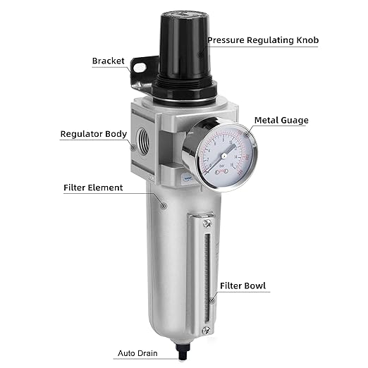 NANPU Industrial Grade Heavy Duty Particulate Filter & Air Regulator, Metal Bowl, Suitable for Paint Spray (3/4" NPT, Manual Drain)