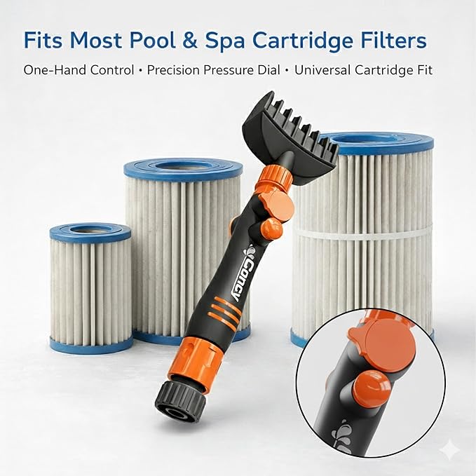 Concy Pool & Spa Cartridge Filter Cleaner – 7-Jet Comb Cleaning Wand for Deep Pleat Cleaning, Hose-Powered, Pleat-Safe Design, Fits Standard Garden Hoses