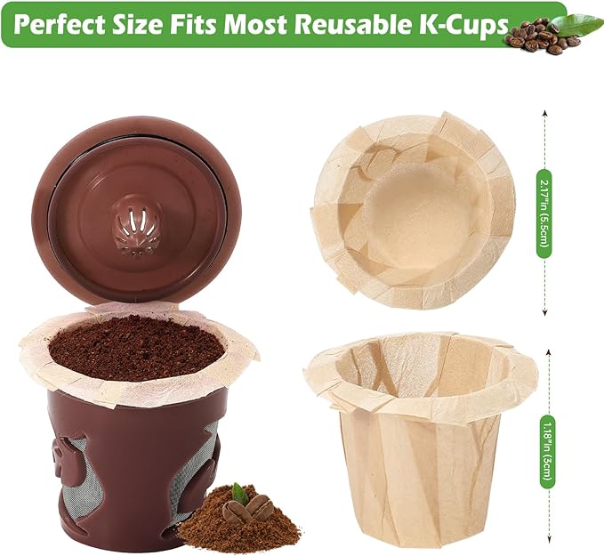 Aussen Disposable Coffee Paper Filters Replacement Kerig Filter Fit All Keurig Single Serve Filter Brands Compatible with Reusable Single Serve Pods Keurig Coffee Maker (Natural, 300pcs)