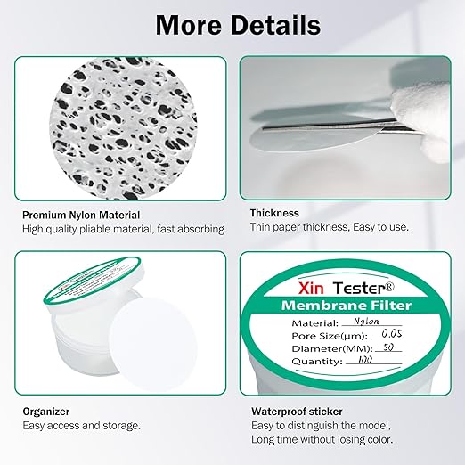 Xin Tester 100 Pieces Nylon Disc Membrane Filters, 50 mm Diameter, 0.05µm Pore Size