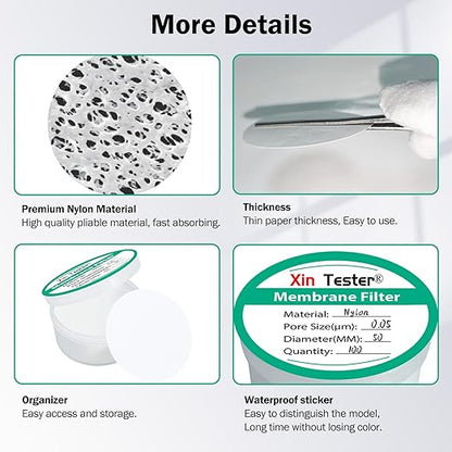 Xin Tester 100 Pieces Nylon Disc Membrane Filters, 50 mm Diameter, 0.05µm Pore Size