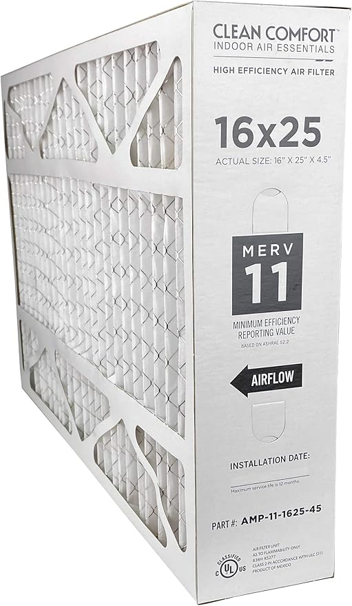 Clean Comfort AMP-11-1625-45 (1 Pack) 16" x 25" x 4.5" Media Air Filter, MERV 11