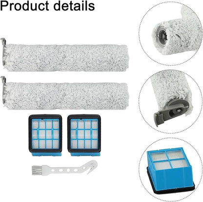 Replacement Roller Brush and Washable Filter Kit Compatible with for CrossWave for OmniForce 3912N 4046 Wet Dry Floor Scrubber