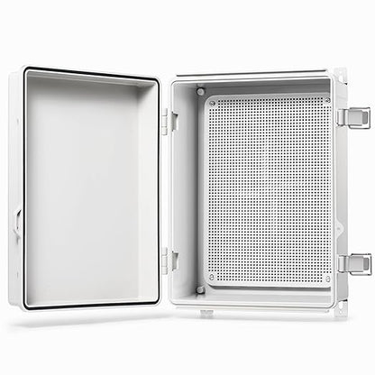 QILIPSU Waterproof Junction Box IP67 Outdoor Plastic Electrical Project Enclosure Weatherproof with Mounting Plate, Wall Brackets, Hinged Grey Cover 14.8"x10.8"x6.1"