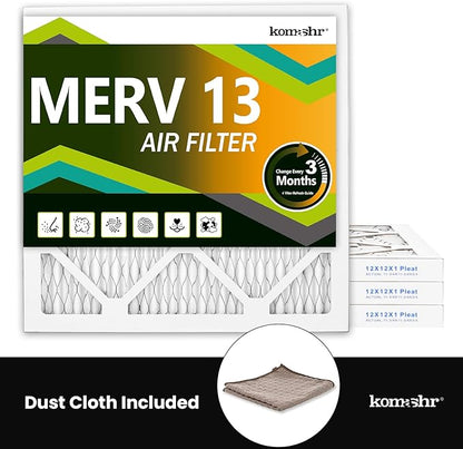 12x12x1 Air Filter MERV 13 (4-Pack), HVAC/Furnace AC Filter Replacement, Dust Defense–Comparable with MPR 1500-1900 & FPR 10 (Actual 11.75x11.75x0.75)